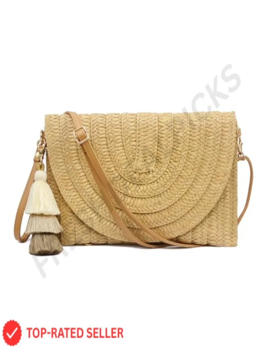Natural Straw Envelope Clutch with Magnetic Closure, Detachable Crossbody Strap